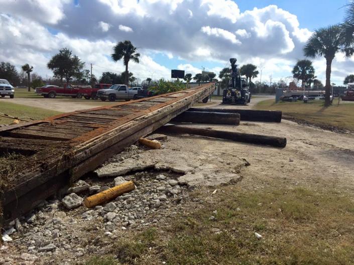 A wooden ship launcher that has been snagging boats and possibly damaging boat propellers was removed from the Sabine River canal by Gilbeaux's Towing.